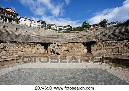 Stock Image - Antique Theatre, Ohrid, Macedonia. Fotosearch