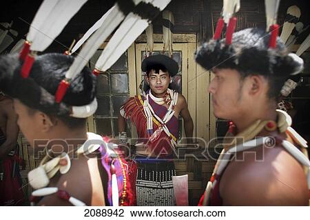 Stock Image - Ao Naga Tribal Warriors; Nagaland India. Fotosearch