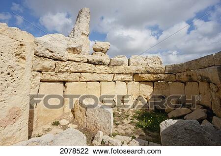Stock Image - Apse 5 With Interior Stone Setting & 'oracle Hole', Hagar Qim Megalithic Temple Complex, Malta. Fotosearch