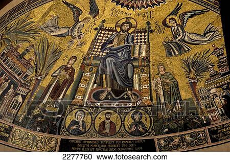 Stock Image - Apse Mosaic With Christ Pantocrator, Church Of St. Ambrogio, Milan, Italy. Fotosearch