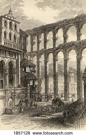 Stock Photo - Aqueduct At Segovia, Spain. From The Book Spanish Pictures By The Rev Samuel Manning, Published 1870.. Fotosearch