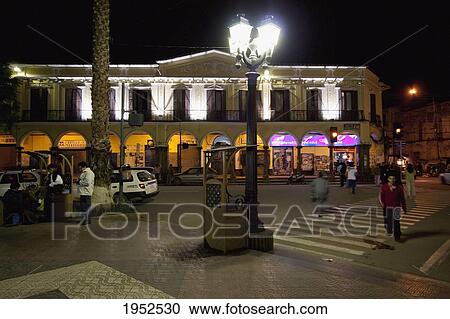 Stock Image - Arcade around Plaza 14 de Septiembre at night, Cochabamba, Bolivia. Fotosearch