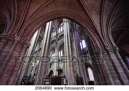 Stock Image - Arcade Separating The Aisle And Nave Of The Cathedral Of St Etienne Of Bourges, Bourges, Cher, France. Fotosearch