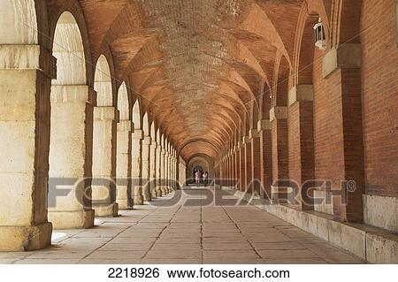 Stock Photograph - Arcaded Passage Royal Palace Of Aranjuez; Aranjuez Comunidad De Madrid Spain. Fotosearch