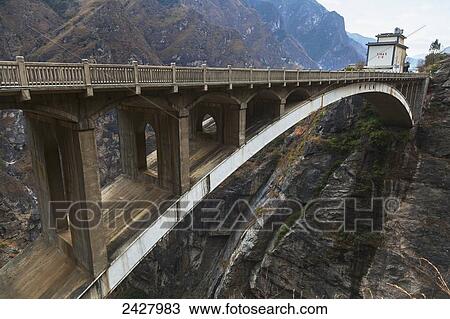Arch span bridge over Tiger Leaping Gorge; Lijiang, Yunnan Province, China View Large Photo Image Stock Image - Arch span bridge over Tiger Leaping Gorge; Lijiang, Yunnan Province, China. Fotosearch