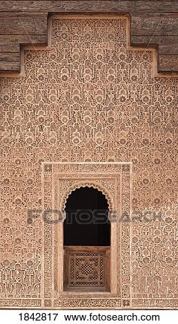 Arched Window With Ornamental Stucco Work And Lattice Wood Panelling At Ali Ben Youssef Medersa; Marrakech, Morocco View Large Photo Image Stock Photo - Arched Window With Ornamental Stucco Work And Lattice Wood Panelling At Ali Ben Youssef Medersa; Marrakech, Morocco. Fotosearch