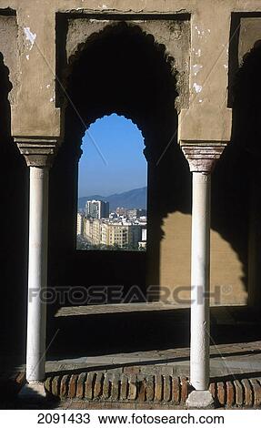 Stock Image - Arches And Window, The Alcazaba, Malaga, Andalucia, Spain.. Fotosearch
