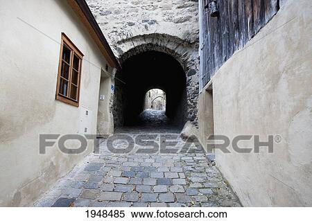 Stock Photography - Arches over Klostergasse, Duernstein in Wachau, Lower Austria, Austria. Fotosearch