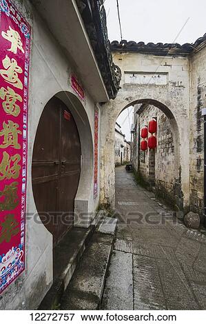 Stock Photo - Archway over a street, Hongcun, Anhui, China. Fotosearch
