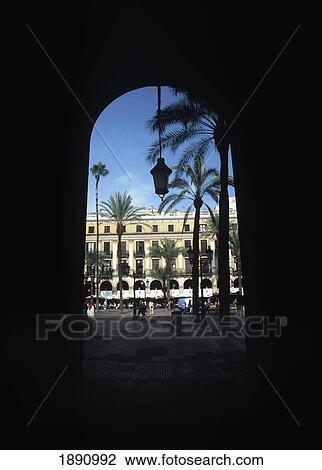 Stock Image - Archway Through To The Placa Reral. Fotosearch