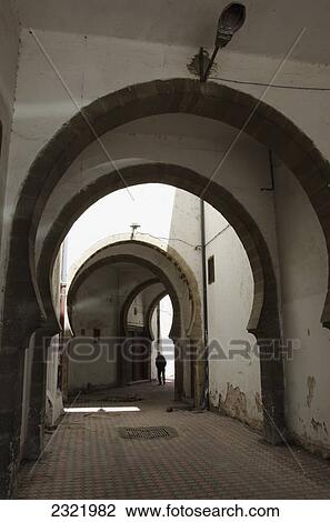 Stock Image - Archways in corridor, Quartier Habbous; Casablanca, Morocco. Fotosearch