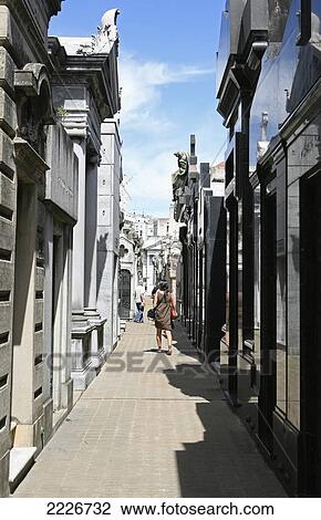 Stock Image - Argentina, Cementerio de la Recoleta); Buenos Aires, Woman at Recoleta Cemetery (La Recoleta. Fotosearch