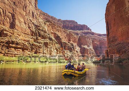 Picture - Arizona, Grand Canyon National Park, Friends Rafting On The Colorado River, Calm Water. Editorial Use Only.. Fotosearch