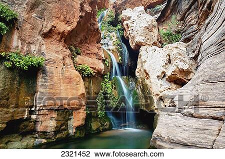 Arizona, Grand Canyon National Park, Vibrant View Of Elves Chasim Waterfall. View Large Photo Image Stock Image - Arizona, Grand Canyon National Park, Vibrant View Of Elves Chasim Waterfall.. Fotosearch
