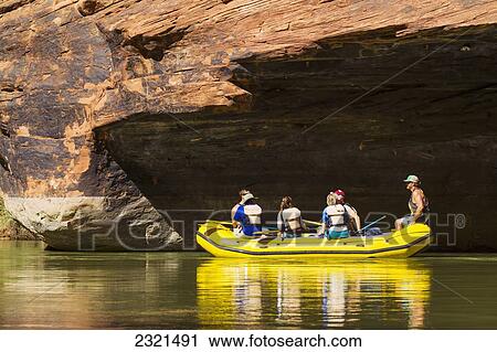 Stock Image - Arizona, Grand Canyon National Park, Friends And Family Rafting On The Colorado River. Editorial Use Only.. Fotosearch