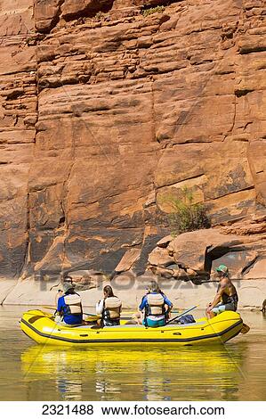 Stock Photo - Arizona, Grand Canyon National Park, Friends And Family Rafting On The Colorado River. Editorial Use Only.. Fotosearch