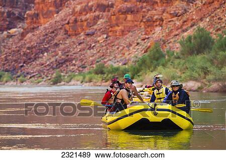 Stock Photo - Arizona, Grand Canyon National Park, Friends And Family Rafting On The Colorado River. Editorial Use Only.. Fotosearch