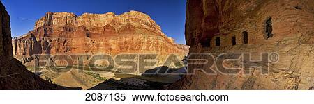 Stock Photography - Arizonia, Grand Canyon USA, View of the Colorado River and Ancestral Puebloean granaries at Nankoweap Creek.. Fotosearch