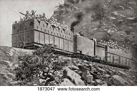 Stock Photo - Armoured Train In Reconnaissance Action Near Kimberley, South Africa, During The Second Boer War. From The Book South Africa And The Transvaal War By Louis Creswicke, Published 1900. Fotosearch