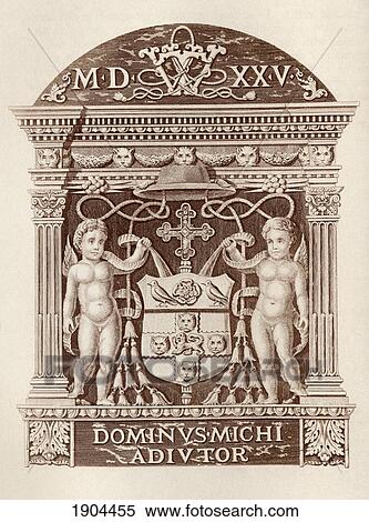 Stock Photography - Arms Of Cardinal Wolsey In Terra Cotta At Hampton Court Palace. From History Of Hampton Court Palace In Tudor Times By Ernest Law. Published London 1885.. Fotosearch