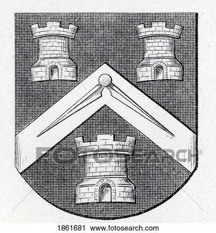 Stock Image - Arms Of Masons Mason's Company London Stow 1633 From The Book The History Of Freemasonry Volume Ii Published By Thomas C. Jack London 1883. Fotosearch