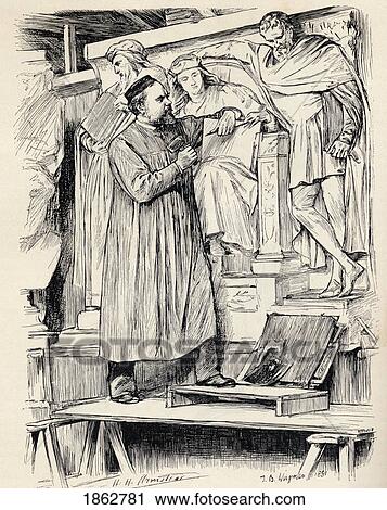 Stock Image - Armstead At Work Henry Hugh Armstead 1828? 1905 English Sculptor And Illustrator Engraving After A Drawing By T Blake Wirgman From The Book The Century Illustrated Monthly Magazine May To October 1883. Fotosearch