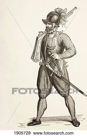 Stock Photo - Arquebusier Of The 16Th Century. From Military And Religious Life In The Middle Ages By Paul Lacroix Published London Circa 1880.. Fotosearch