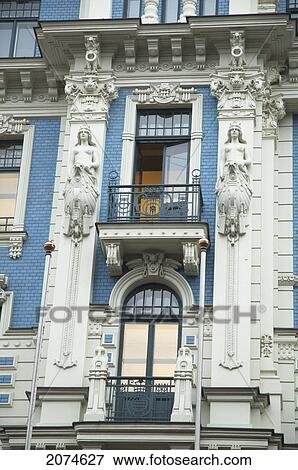 Stock Photo - Art Nouveau Building Designed By Mikhail Eisenstein On 4A Strelnieku Street, Riga, Latvia. Fotosearch