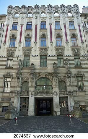 Stock Photo - Art Nouveau Building Designed By Mikhail Eisenstein On 2A Strelnieku Street, Riga, Latvia. Fotosearch