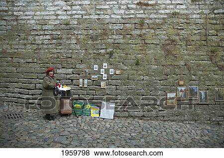 Stock Photo - Art Work For Sale On Long Leg Street In Tallinn, Estonia. Fotosearch