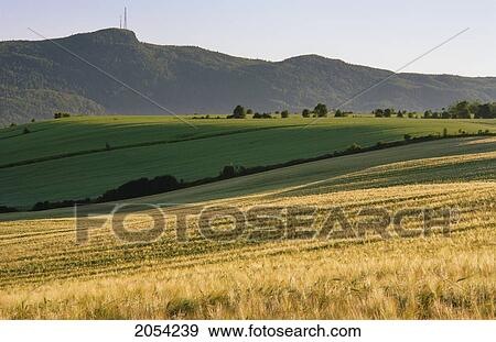 Stock Photo - Artist's Choice: Fields And Le Pic Champlain, Bas-Saint-Laurent Region, Saint-Fabien, Quebec. Fotosearch