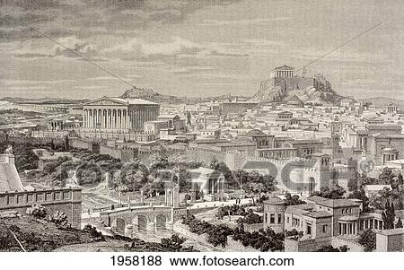 Artist's Impression Of Athens, Greece At The Time Of The Emperor Hadrian, 1St And 2Nd Centuries Ad. From El Mundo Ilustrado, Published Barcelona, 1880. View Large Photo Image Stock Photo - Artist's Impression Of Athens, Greece At The Time Of The Emperor Hadrian, 1St And 2Nd Centuries Ad. From El Mundo Ilustrado, Published Barcelona, 1880.. Fotosearch