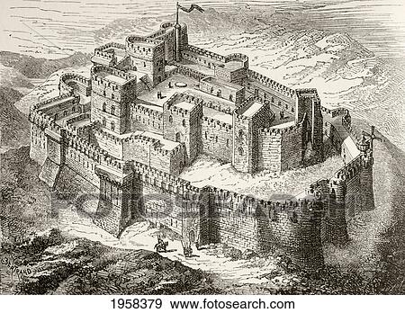 Stock Photo - Artist's Impression Of Krak Or Crac Des Chevaliers Crusader Castle, Syria. From Military And Religious Life In The Middle Ages By Paul Lacroix Published London Circa 1880.. Fotosearch