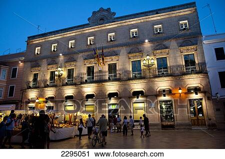 Stock Image - Arts And Crafts Market In Placa De La Catedral In Ciutadella At Night, Menorca, Balearic Islands, Spain. Fotosearch