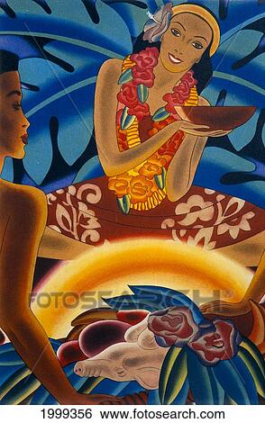Artwork depicting female pacific islanders View Large Photo Image Stock Photograph - Artwork depicting female pacific islanders. Fotosearch