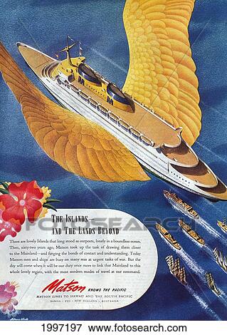 Stock Photo - Artwork of an advertisement for sailing the pacific islands. Fotosearch