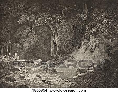 Picture - As You Like It. Act Ii. Scene I. The Forest Of Arden. Jaques, Amiens And Lord. From The Boydell Shakespeare Gallery Published Late 19Th Century. After A Painting By William Hodges.. Fotosearch