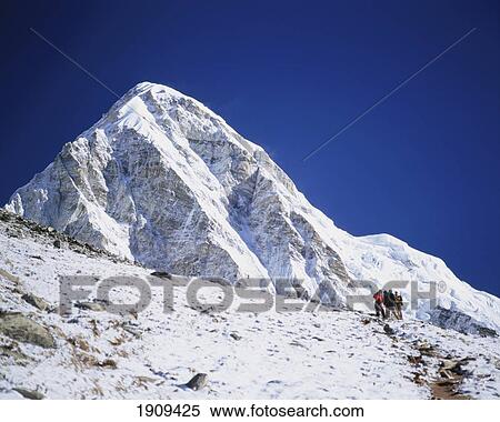 Stock Photography - Ascending Kala Patthar (5550 M) For Everest View. Pumo Ri Peak. Everest Base Camp, Sagarmatha National Park. Solu Khumu. Nepal.. Fotosearch