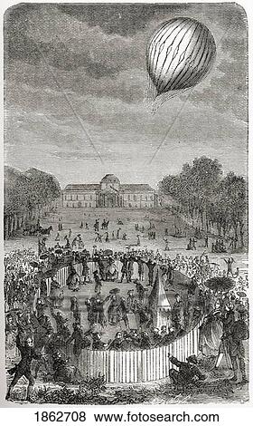 Stock Photo - Ascent Of Charles Balloon Over The Champ De Mars Paris France August 27 1783 Jacques Alexandre C? sar Charles 1746 - 1823 French Chemist Physicist And Aeronaut From The Book Wondeful Balloon Ascents Or The Conquest Of The Skies Published C 1870. Fotosearch
