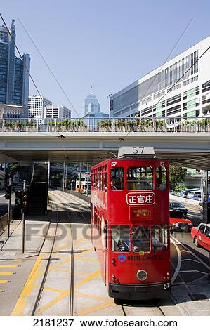 Asia, China, Hong Kong, Central Trams View Large Photo Image Stock Photo - Asia, China, Hong Kong, Central Trams. Fotosearch