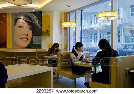 Stock Photo - Asia, China, Macau, Fast Food Restaurant 2008. Fotosearch