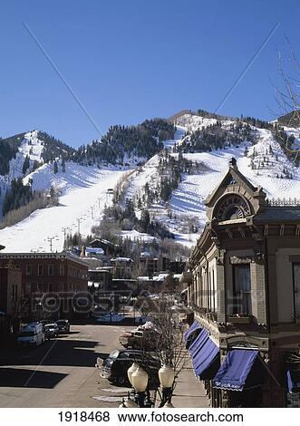 Aspen Mountain, Street, Old Building View Large Photo Image Stock Photo - Aspen Mountain, Street, Old Building. Fotosearch
