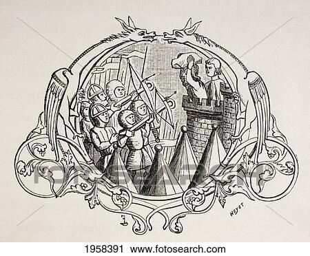 Stock Image - Assault On A Fortified Place, After A Thirteenth Century Miniature. From Military And Religious Life In The Middle Ages By Paul Lacroix Published London Circa 1880.. Fotosearch