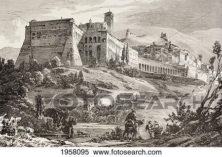 Stock Photography - Assisi, Italy In The Late 19Th Century. From El Mundo Ilustrado, Published Barcelona, Circa 1880.. Fotosearch