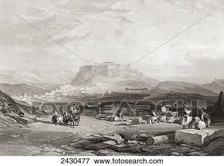 Stock Photo - Athens, Greece, from a 19th century engraving. From The Imperial Bible Dictionary, published 1889.. Fotosearch