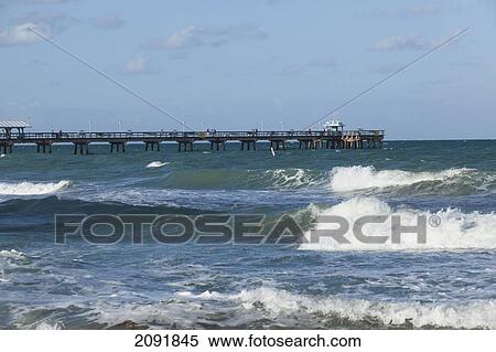 Stock Photography - Atlantic Ocean With Pier; Fort Lauderdale, Florida, Usa. Fotosearch