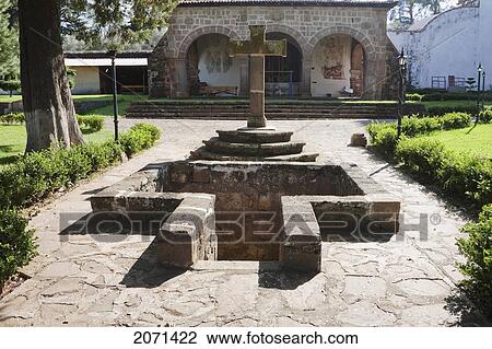 Stock Image - Atrial Cross In The Olive Garden Of The Santa Ana Convent, Tzintzuntzan, Michoac. Fotosearch