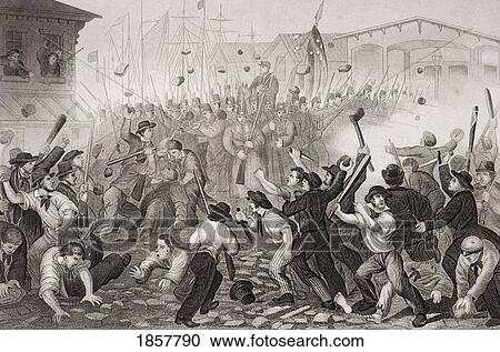 Stock Image - Attack On The Massachusetts 6Th At Baltimore Maryland April 19 1861. Artist William Momberger. Fotosearch