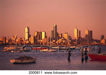 Australia, Melbourne, Skyline With Boats Anchored In Harbor, Orange Filter View Large Photo Image Stock Image - Australia, Melbourne, Skyline With Boats Anchored In Harbor, Orange Filter. Fotosearch