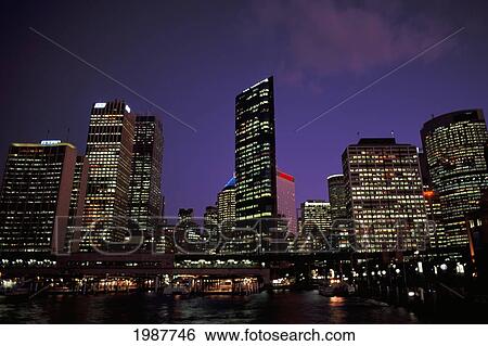 Australia, New South Wales, Circular Quay Cove and city buildings at night; Sydney View Large Photo Image Stock Photograph - Australia, New South Wales, Circular Quay Cove and city buildings at night; Sydney. Fotosearch